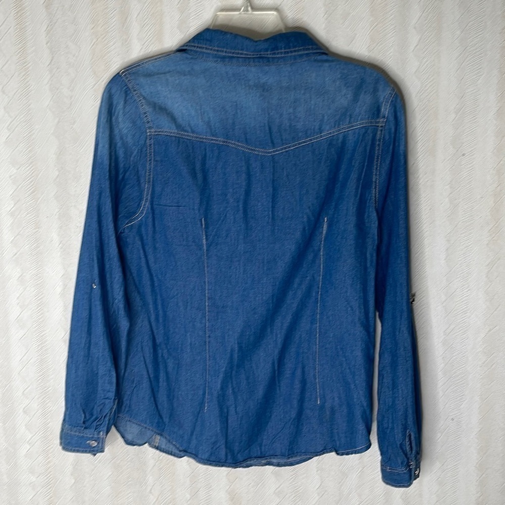 Women's Blue Button Down Shirt - Picture 4 of 6